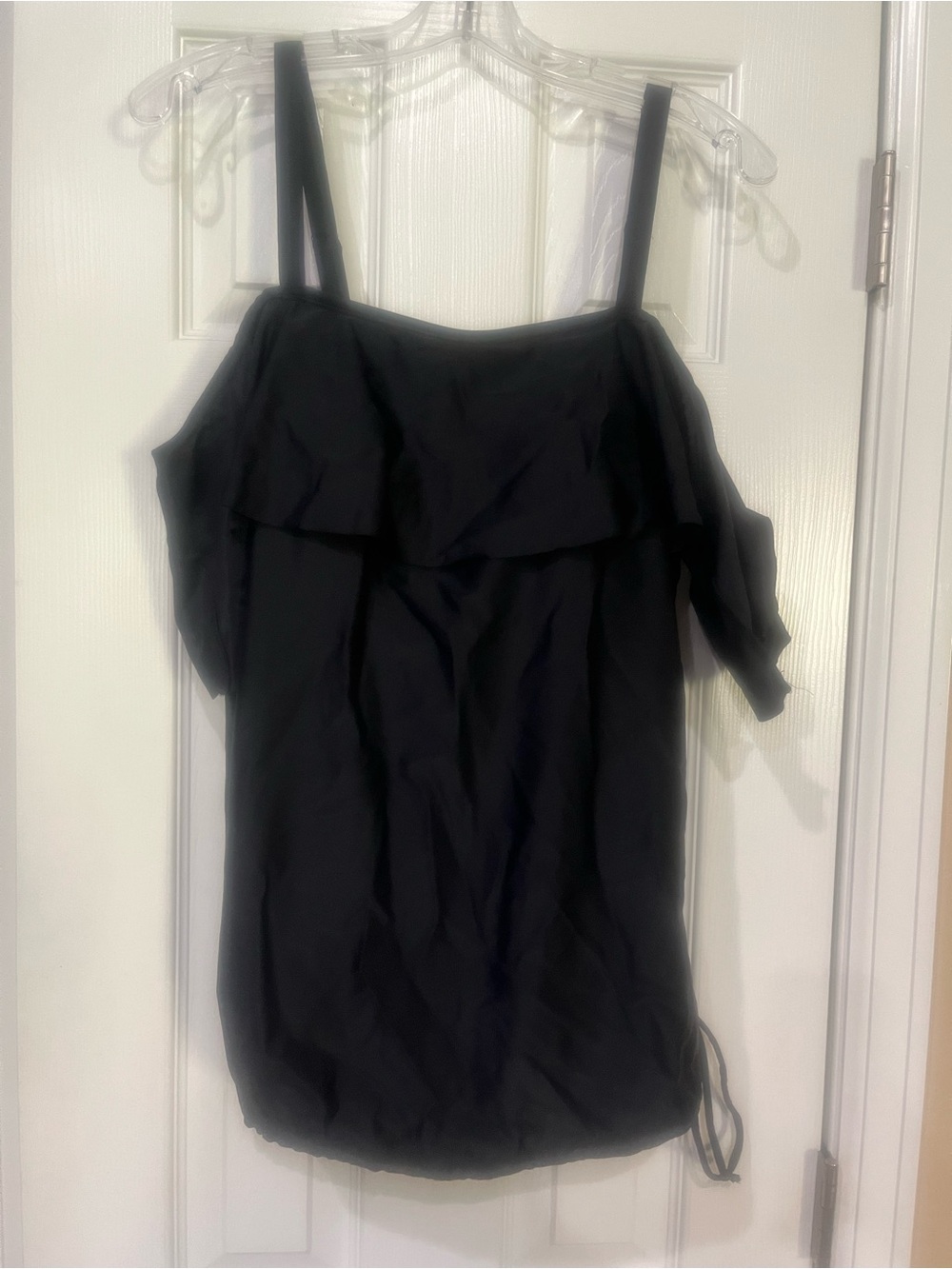 Mermaid Maternity Black Cold-Shoulder Ruffled Maternity tankini swim top